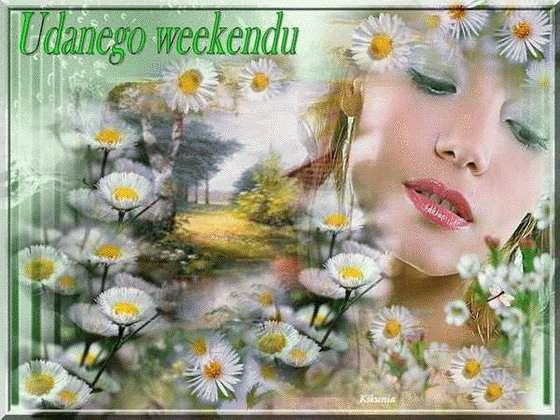 Udanego weekendu kobieta z kwiatami